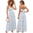 thumbnail image 1 of Vestido largo HTZMO para mujer, estampado floral, cuello en V, azul M, 1 of 7