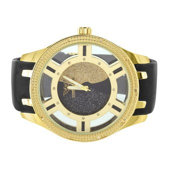 Watches For Men Black Rubber Band Diamond Water Resistant Gold...