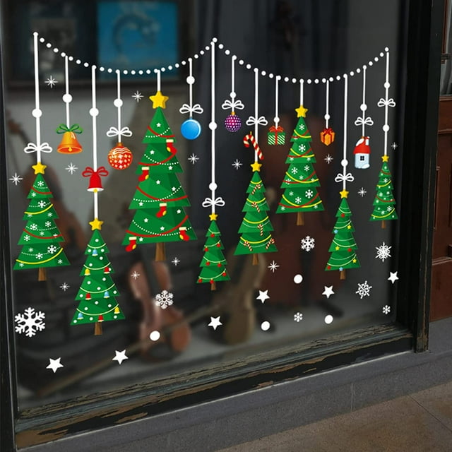 Adhesivos para ventana de Navidad Adhesivos para ventana de copos de nieve Adhesivos para renos de Papá Noel Adhesivos para Feliz Navidad JAMW Sencillez