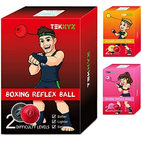 TEKXYZ Balle de Boxe Réflexe, 2 Niveaux de Difficulté Balle de Boxe avec Bandeau, Plus Douce Que la Balle de Tennis, Parfaite pour la Réaction, l'Agilité, la Vitesse de Frappe, Figh