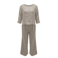 thumbnail image 4 of GILIGEGE Linen Sets for Women 2 Piece Summer Ladies' Casual Summer Solid Color Short Sleeved Cotton and Linen Top Loose Pants Set Wide Leg Pants Tracksuit Lounge Matching Sets Grey Xxl, 4 of 7