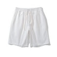 thumbnail image 7 of hopeusnice Mens Workout Casual Beach Elastic Waist Pants with Pockets Drawstring Cotton Linen Lounge Shorts Gym Shorts Solid Color Pants Fashion Summer Wrinkled Loose Running Shorts White XXL, 7 of 7
