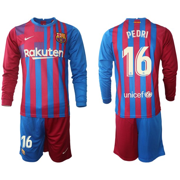 ديناصور صغير Men 2021-2022 Club Barcelona home red blue Long Sleeve 16 Nike Soccer Jersey ديناصور صغير