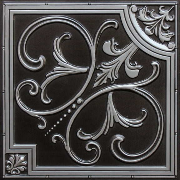 Dundee Deco's Vintage Antique Silver Botanical Glue Up/Drop In Ceiling Panels, 2 ft. X 2 ft. (4 sq ft.) each, Pack of 50