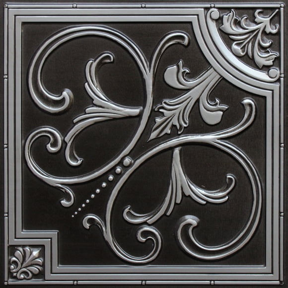 Dundee Deco's Vintage Antique Silver Botanical Glue Up/Drop In Ceiling Panels, 2 ft. X 2 ft. (60cm X 60cm), 4 sq.ft. (0.37 sq.m) each, Pack of 25