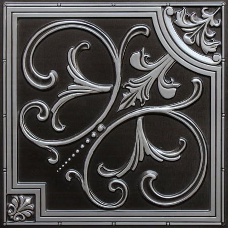 Dundee Deco's Vintage Antique Silver Botanical Glue Up/Drop In Ceiling Panels, 2 ft. X 2 ft. (4 sq ft.) each