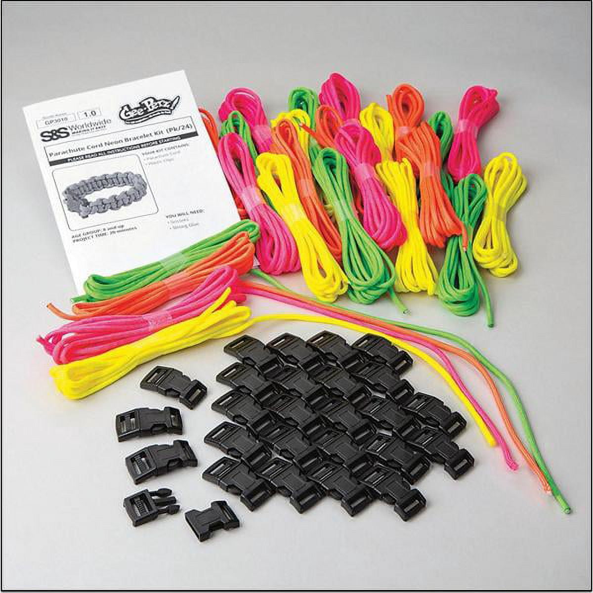 Assorted Neon Parachute Cord Bracelet Craft Kit (Pack of 24)