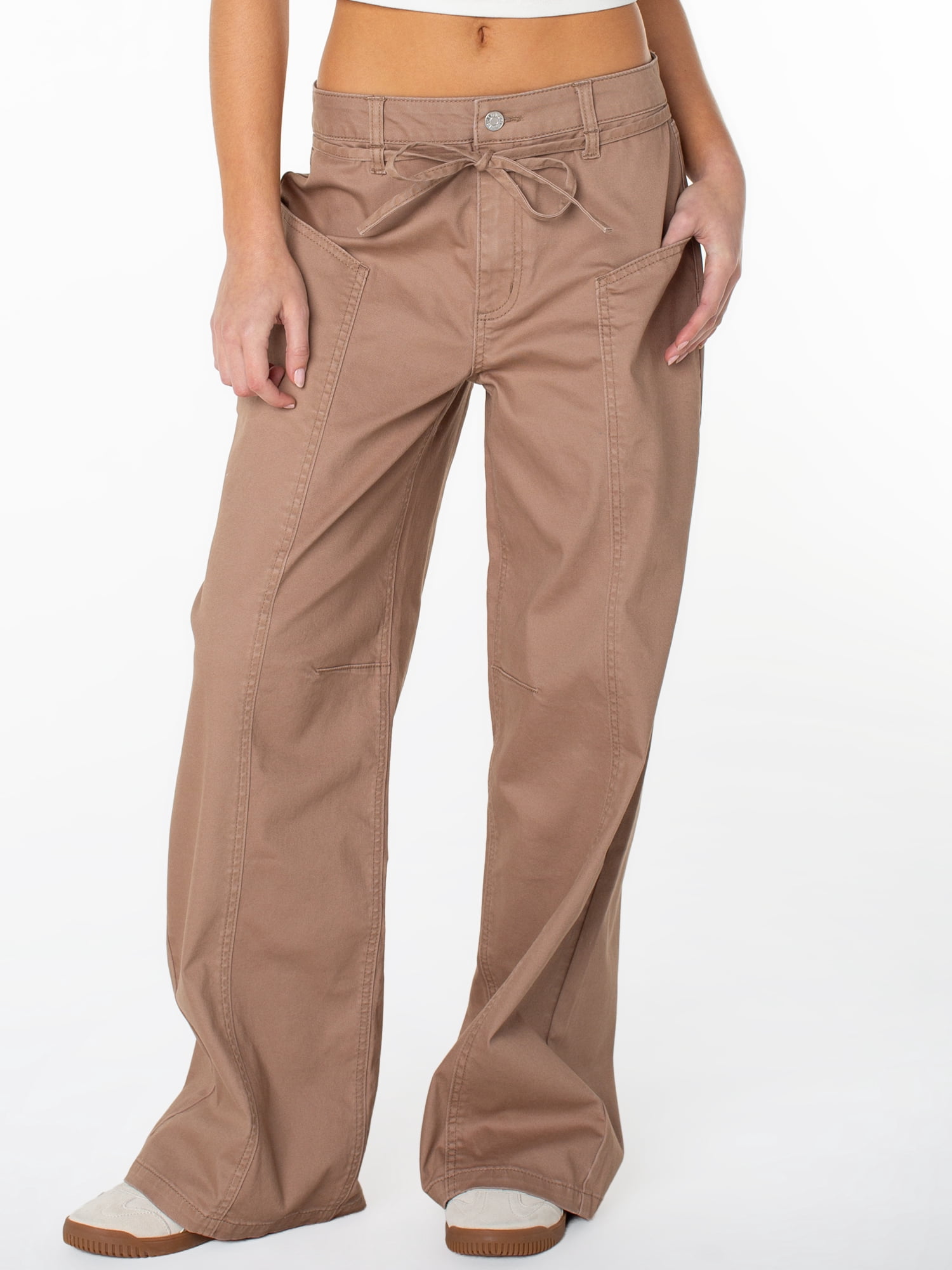 Celebrity Pink Women's and Women's Plus Tie Front Cargo Wide Leg Pants, Sizes XS-4X