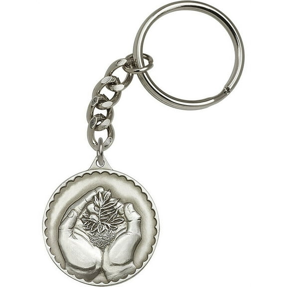 Antique Silver-Plated Faith Hand Serenity Keychain 1 3/8 x 1 1/4 inches