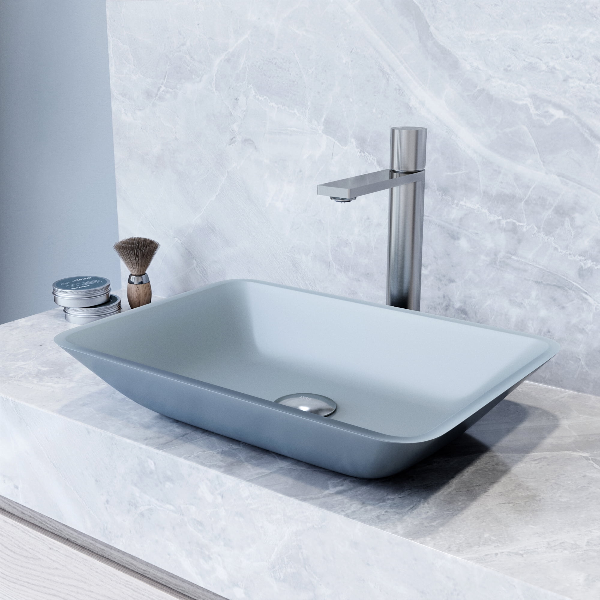 VIGO Matte Shell Sottile Metallic Glass 18 in. L x 13 in. W x 4 in. H Rectangular Vessel Bathroom Sink