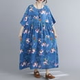 thumbnail image 1 of Vestido vintage de lino de algodón para mujer, estampado floral, cuello redondo, media manga, b MABOTO Vestido de lino de algodón, 1 of 7