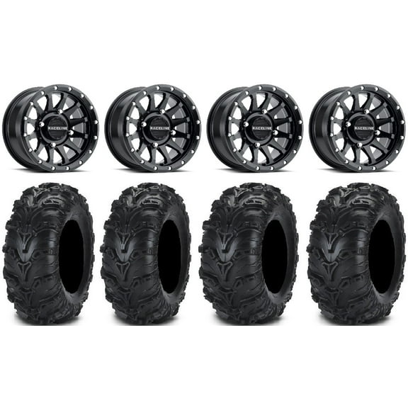 Raceline Trophy 14" Black Wheels 28" Mud Lite II Tires Kawasaki Mule Pro FXT