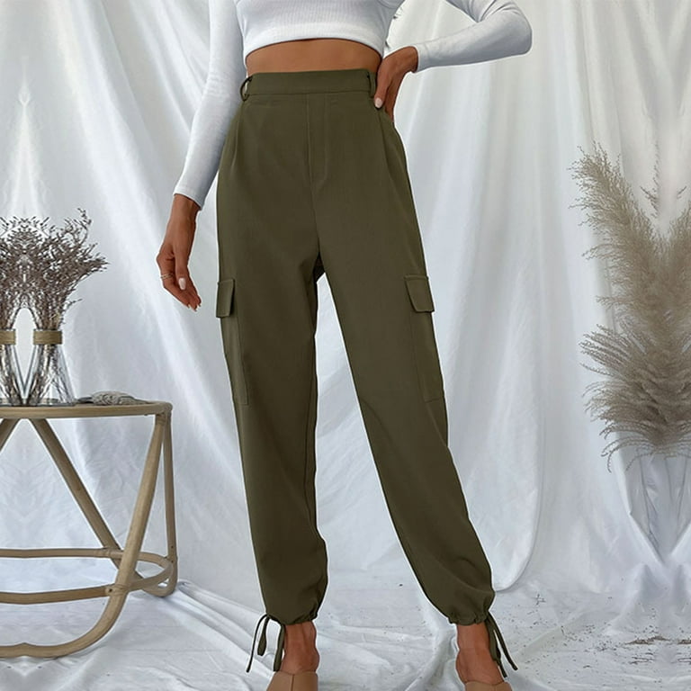 Women's Cargo Pants with Pockets Casual Loose High Waist Tie Beam Foot Long  Work Pants Trousers for All Occasions