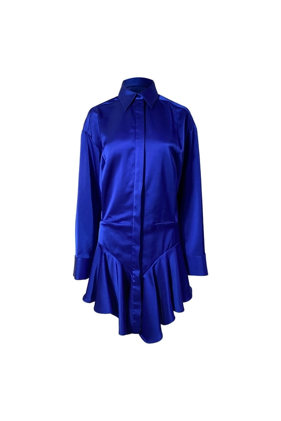 Pre-Owned The Attico Tartan Candice Pleated Satin Mini Shirt Dress in Blue Polyester