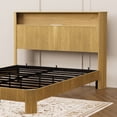 thumbnail image 6 of Queen Bed Frame with Bookcase Headboard, Wooden Platform Bed Frame Queen Size with Charging Station, Noise Free, No Box Spring Needed, Natural, 6 of 9