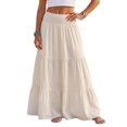 thumbnail image 2 of IUYRTFE Women's Tiered Maxi Skirt Cotton Linen Blend Elastic Waist A-Line Long Summer Beach Skirt, 2 of 7