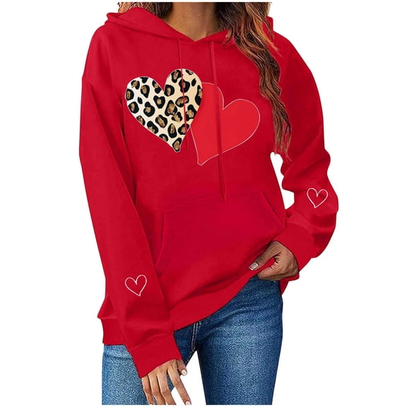 Erwazi Valentine Hoodies Sweatshirts for Women Trendy Long Sleeve Print Pullover Tops with Pocket