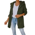 thumbnail image 2 of IROINNID Women's Comfy Mid-Length Hoodie Coat Solid Color Zip Up Long Sleeve Outwear, Army Green, 2 of 9