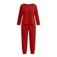 thumbnail image 5 of Inleife Women's Plus Size Solid Color Long Sleeve Lounge Set, Round Neck Top with Pocket and Cuffed Jogger Pajama Suit, 5 of 6
