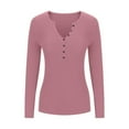 thumbnail image 4 of Bmawag Spring Blouses for Women 2025 Long Sleeve V-Neck Solid Color Button Up Pullover Shirts Women's Fashionable Dressy Casual Loose Shirts Gifts for Women Pink XXL, 4 of 8