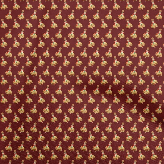 oneOone Cotton Silk Maroon Fabric Onam Kathakali Diy Clothing Quilting Fabric Print Fabric By Yard 42 Inch Wide
