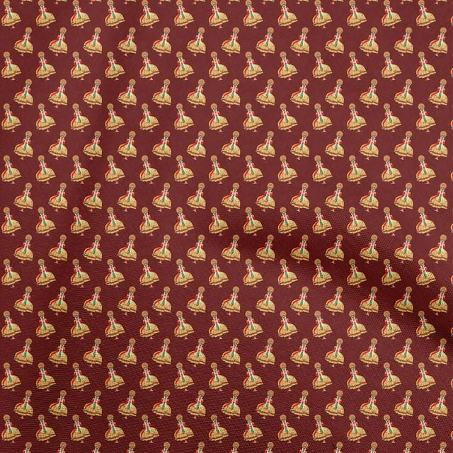 oneOone Polyester Spandex Maroon Fabric Onam Kathakali Sewing Craft Projects Fabric Prints By Yard 56 Inch Wide