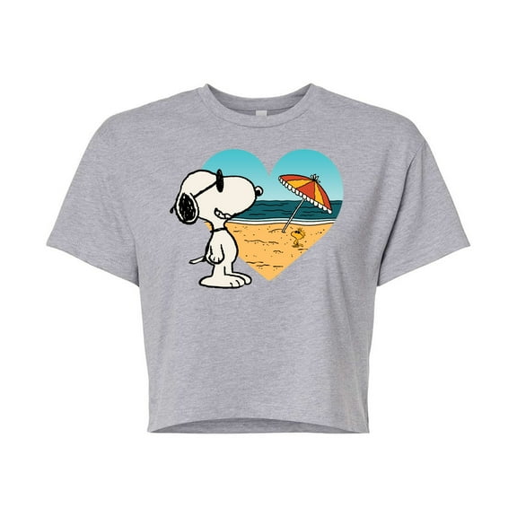 Peanuts - Summer Edition - Snoopy Hearts the Beach - Juniors Cropped Cotton Blend T-Shirt
