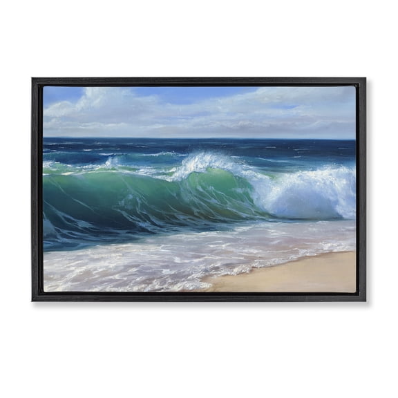Stupell Industries Content Beach Waves Shore Black Framed Floater Canvas Wall Art, design by Dimitri Sirenko