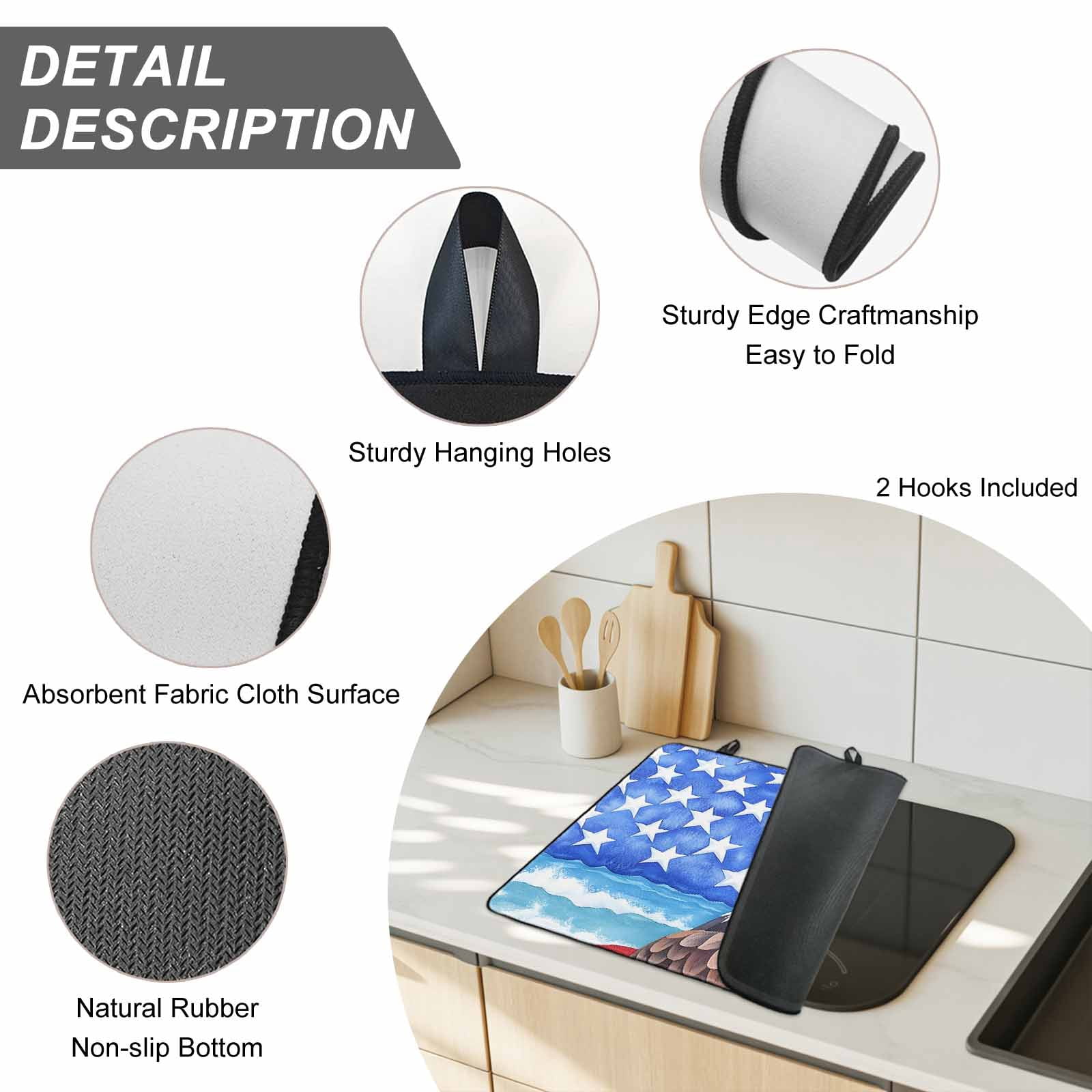 American Flag Stove Top Cover for Electric Stove, Heat-proof & Non Slip Glass Top Stove Cover Protector, Country Eagle Independence Day Blue Red Kitchen Flat Cooktop Rubber Mat 24x21 Inches