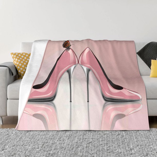 Fotbe High Heel Shoes Butterfly Manta de Franela con Estampado, Manta Ultrasuave para Cama, Sofá, Auto, Hipoalergénica y Antibolitas-80"x60"