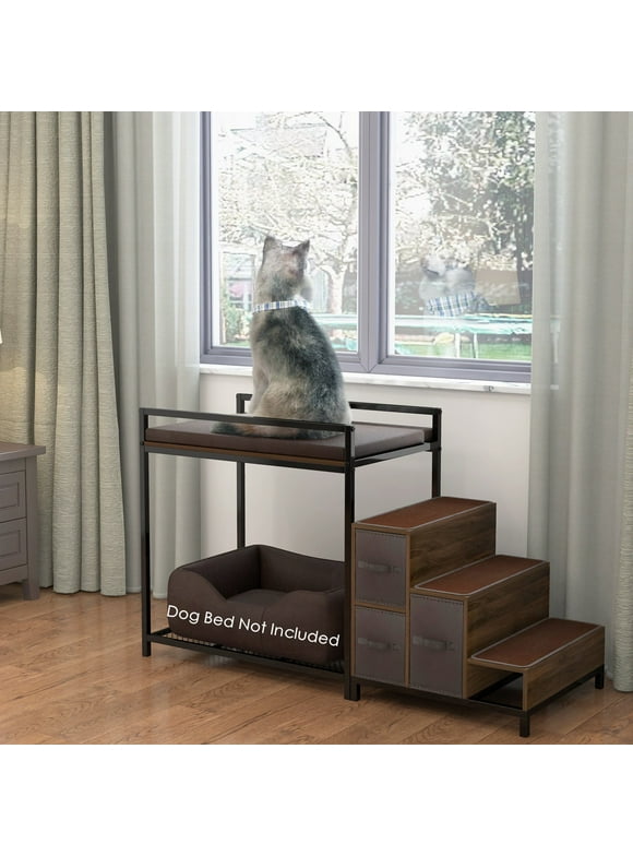 GDLF Dog Bunk Bed Window Pet Perch Elevated for Cats Dogs, Non-slip Pad and Storage