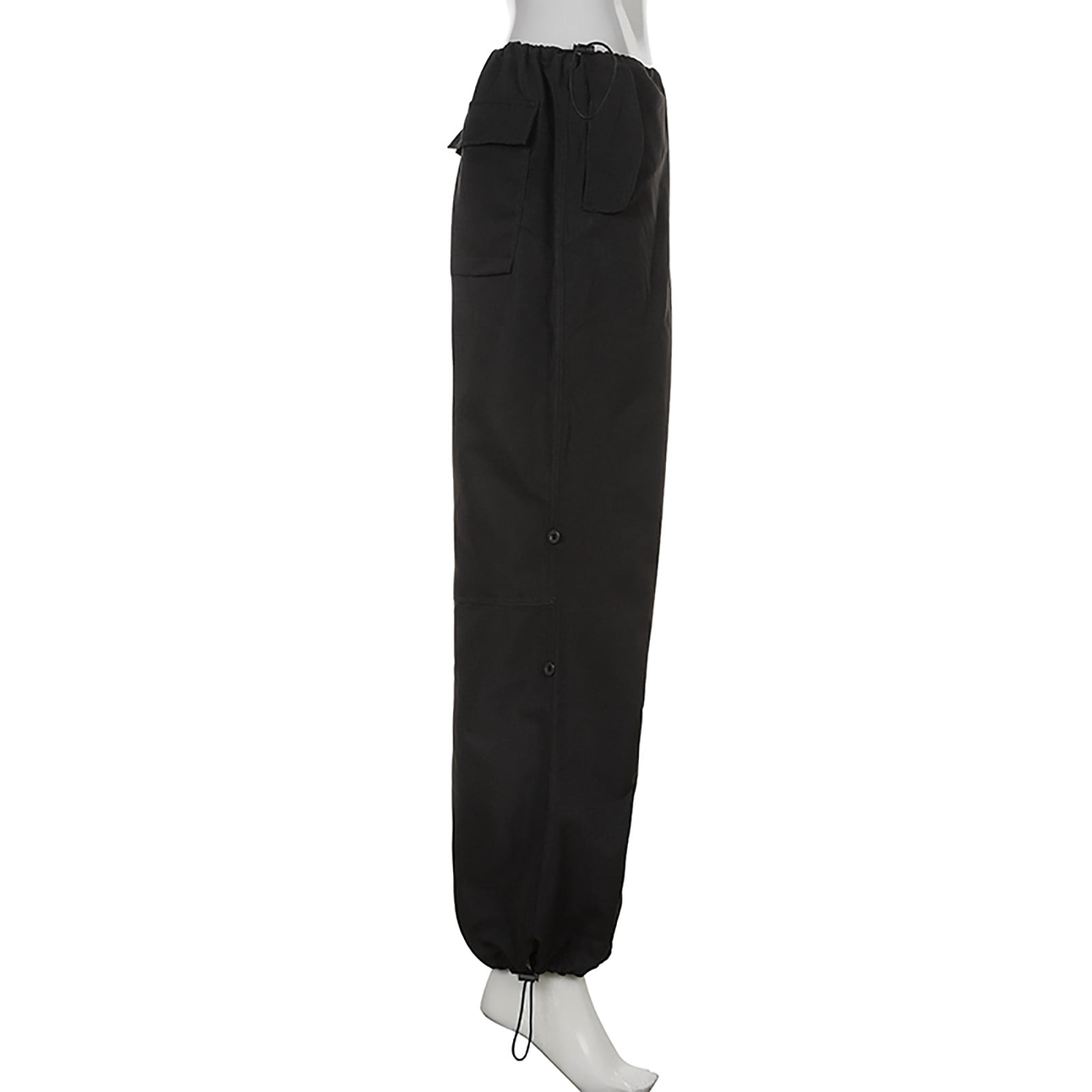 Fahrenheit Tie Waist Cargo Parachute Pants - Black