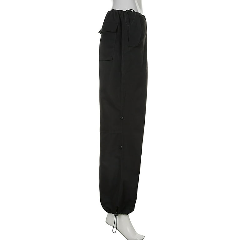 Parachute Pants for Women Tactical Cargo Hiking Pants Teen Girls Trendy Y2k  Low Waist Pockets Loose Baggy Sweatpants