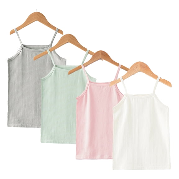 QUDDERR Girls Spaghetti Strap Tank Top Sleeveless Camisole for Baby Kids Cotton Summer Cami Underwears 3-15 Years Juniors Solid Colors Undershirt