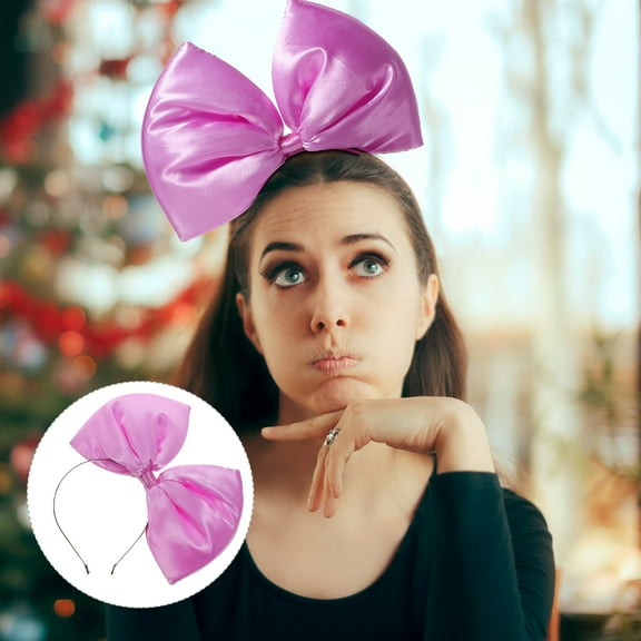 Party hair hoop Christmas Super Huge Bowknot Headband Solid Colour Head Hair Bands for Woman Girl Lady (Purple)
