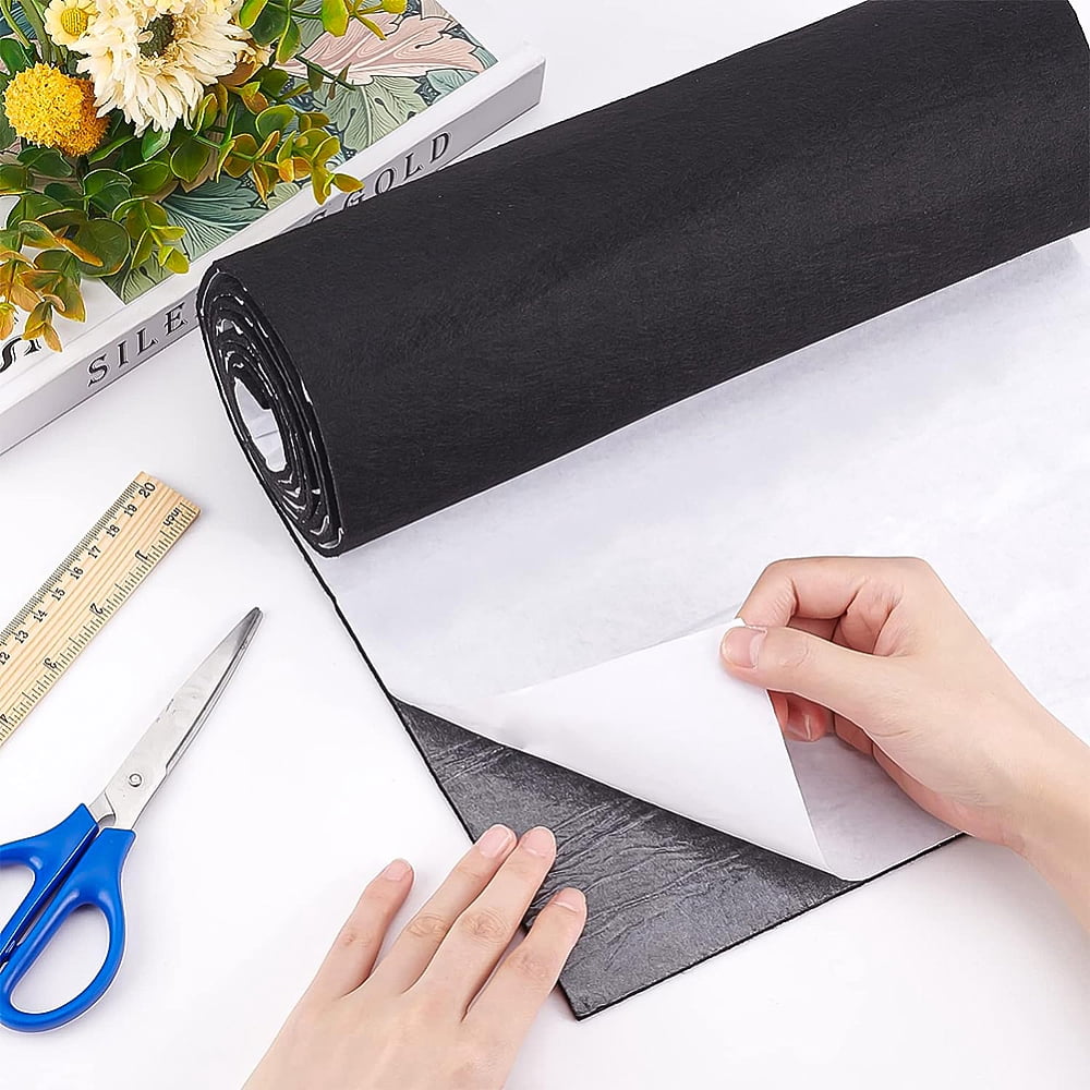 Black Self-Adhesive Felt Fabric 11.8" x 78.7" Shelf Liner for DIY Costume Making and Jewelry Drawer Box Fabric Peel Stick 3mm Thick Black