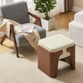 thumbnail image 2 of Zesthouse Upholstered Linen Ottoman, Modern Foot Stool Ottoman with Extra Thick Cushion and Walnut Finish Wood Frame, Vanity Stool for Bedroom Living Room Hallway, Beige, 2 of 9