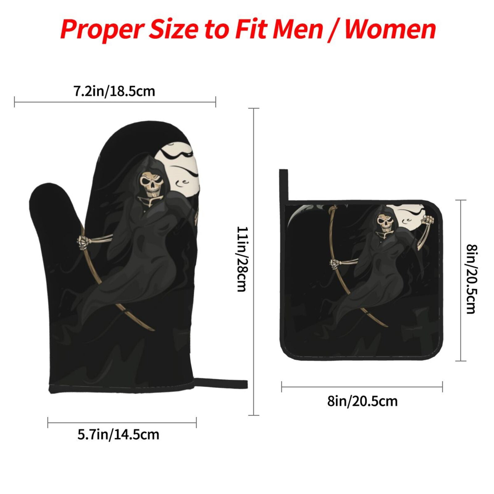 Grim Reaper Skull Moon 4Pcs Oven Mitts and Pot Holders Sets Oven Kitchen Gloves Hot Pads for Cooking BBQ Baking Grilling