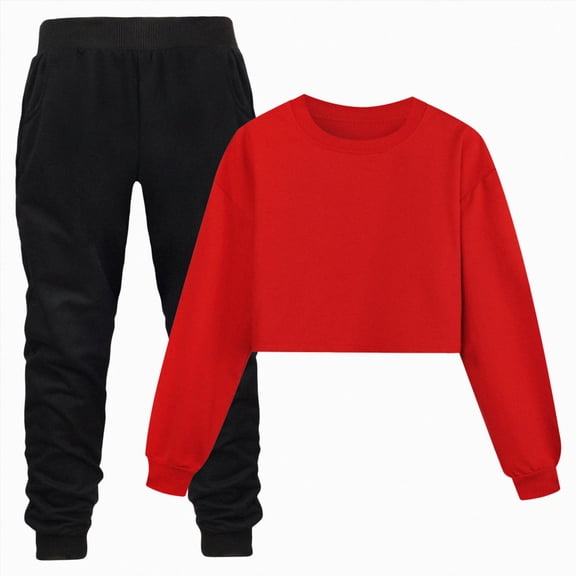 Gibobby Girls Outfits 2 Piece Crew Neck Short Sleeve Patchwork Tops And Skirts Set Breathable Sprotswear Summer Girls Clothes Set(8-10 Years,Red)