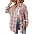 thumbnail image 3 of SHINE UP Plaid Shirts for Women Casual Long Sleeve Polo Blouse Oversized Button Down Up Tops with Pocket, 3 of 10