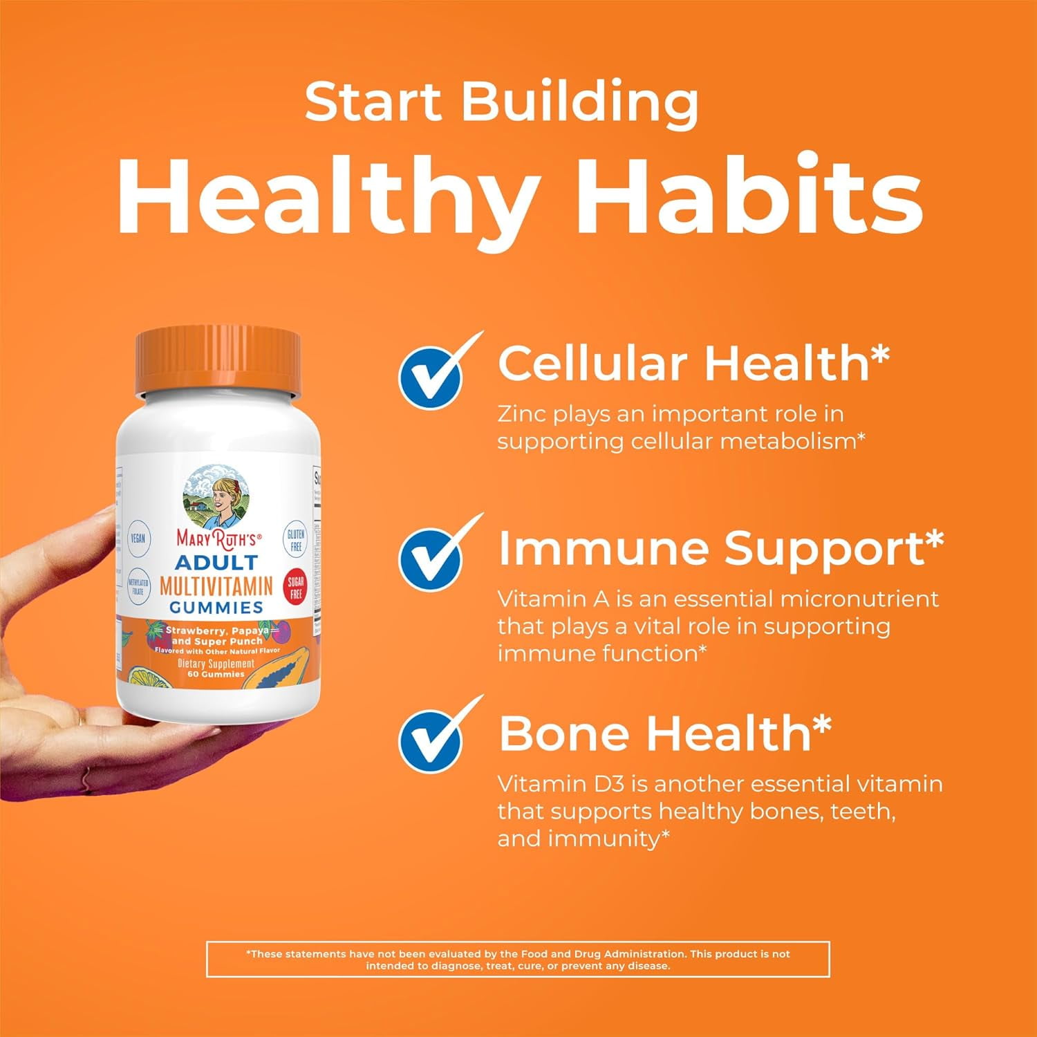MaryRuth's Vegan Adult Multivitamin Gummies with Immune Support, Sugar-Free, 60 Count