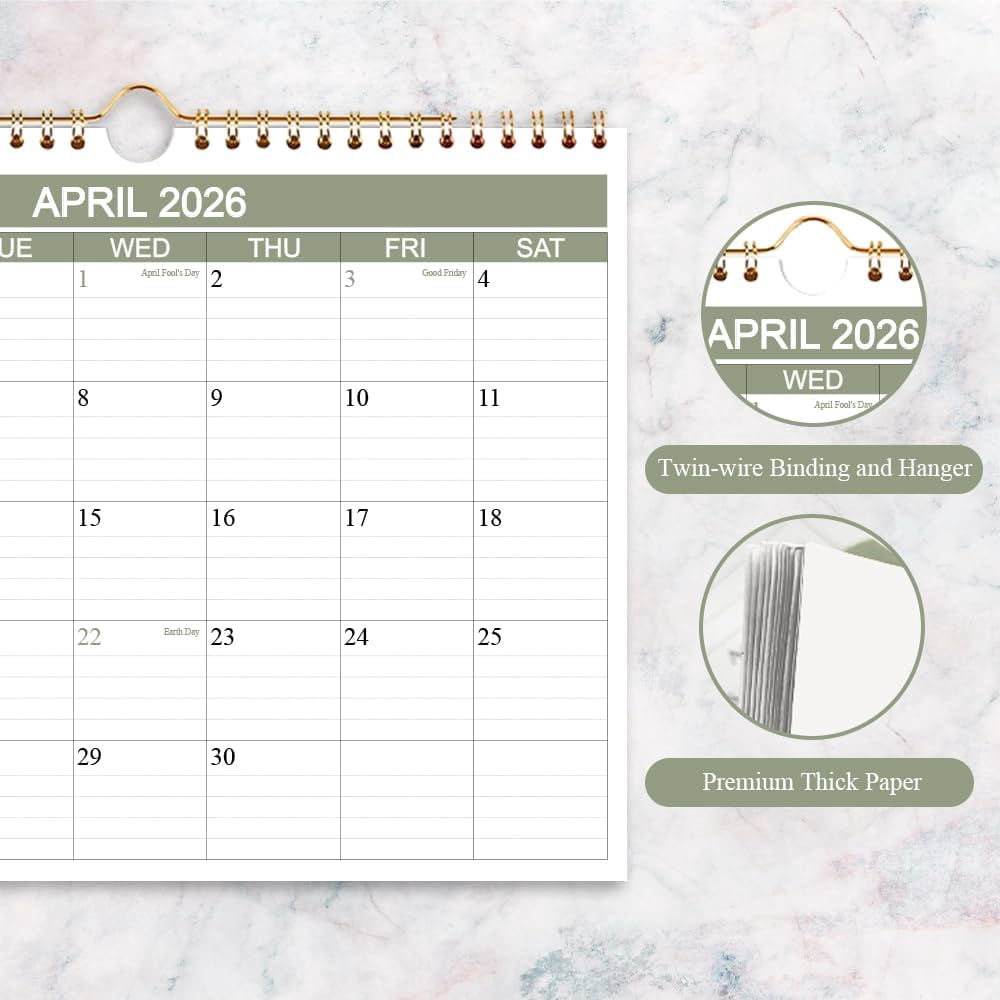 2026-2027 Calendar- Wall Calendar 2026-2027 Runs from April 2026 to June 2027-15 Months Calendar with Thick Paper for Home or Office, 8.5 x 11 Inches, Green