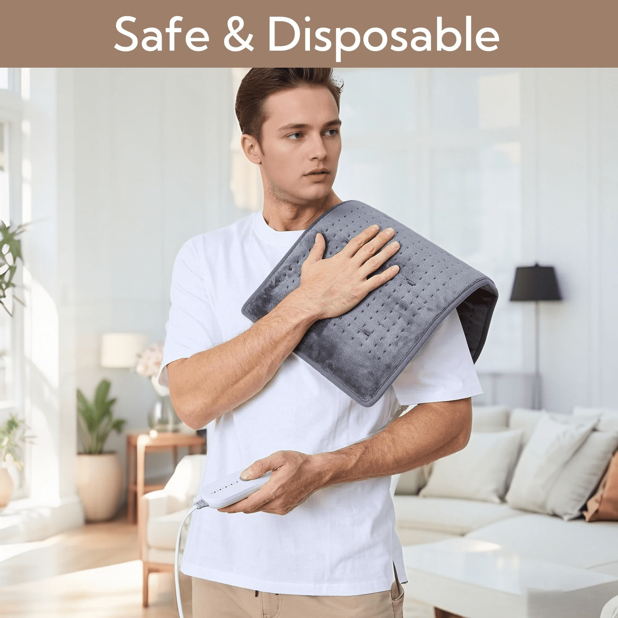 SUNNY HEAT Electric Heating Pad 12x24 Inches, Targeted Muscle Pain Relief, 5 Heat Settings with Auto Shut off, Gray (1 Piece)