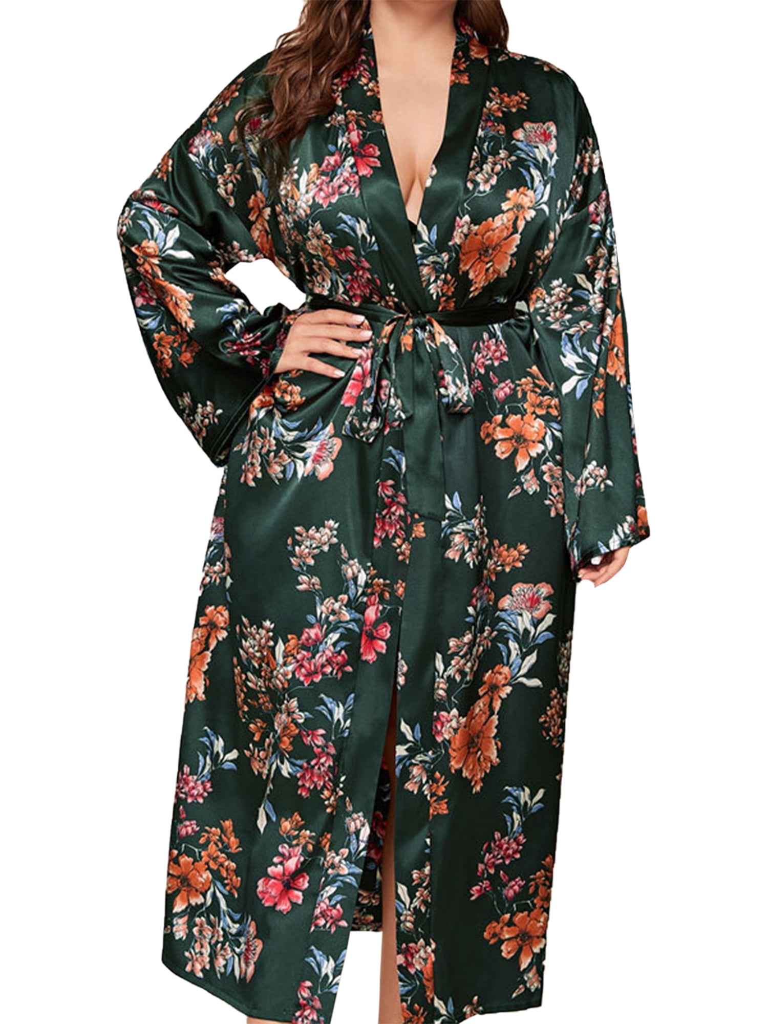 Indian Long Kimono Floral Printed Dress Women Robe Dressing Gown Plus Size Dress 