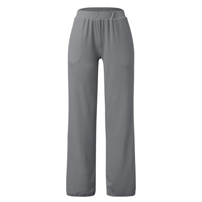 Women Clothing Womens Casual High Waisted Wide Leg Pants Button Up Straight  Leg Trousers Casual Pants for Women Polyester Spandex Grey 