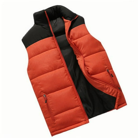 Big and Tall Winter Coats for Men without Hood,Sleeveless Puffer Vests,Solid Color Pockets Zipper Intensification Warm Stand Collar Waistcoat