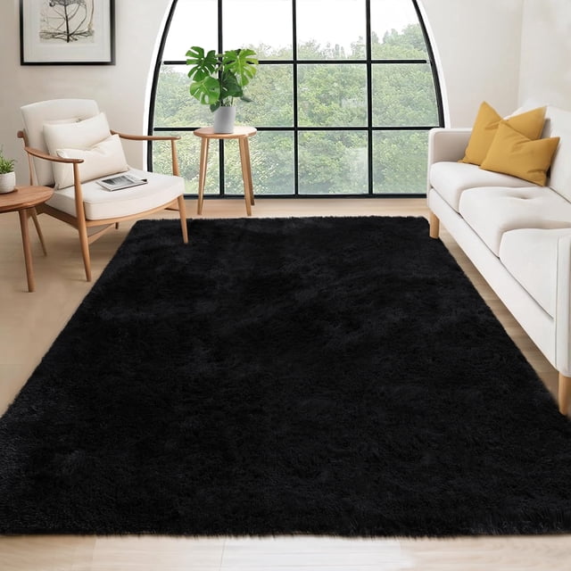 Garvee Tapetes de Área de 8x10 Ft, Tapetes de Área Suaves y Esponjosas Tapete de Pelo Largo Tapete Interior para Decoración de Sala de Estar y Recámara, Negro