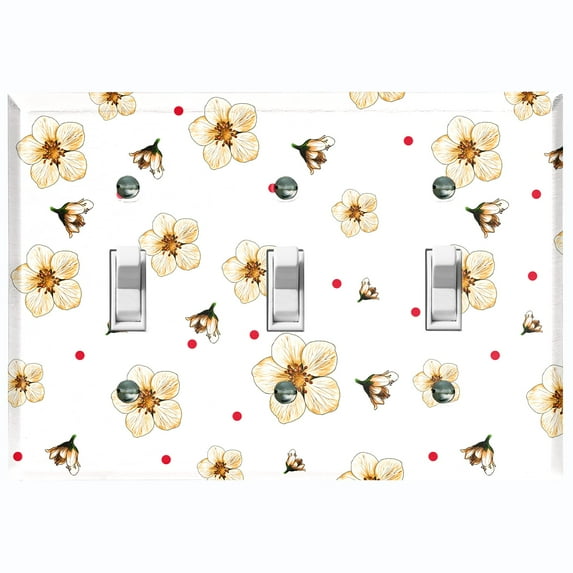 Metal Light Switch Plate Cover White Flowers Red Polka Dots FLW048