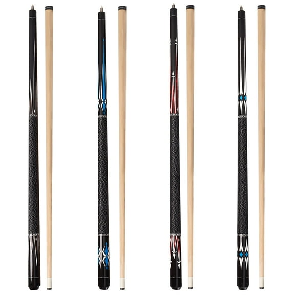GSE Set of 4 Black Hardwood Billiard Pool Cue Sticks. 58" 2-Piece Maple Pool Stick 18/19/20/21oz Combo Set for Commercial, Bar/House Use