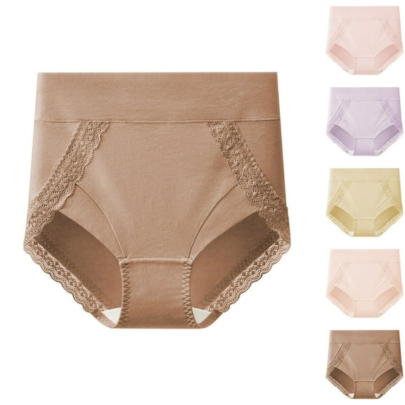 Bovxnpu Womens Underwear Plus Size Panties, Women's High Waisted Cotton Brief Underwear, Lace Abdomen Mid-rise Waist And Hip Lift Breathable Underwear Briefs XXL